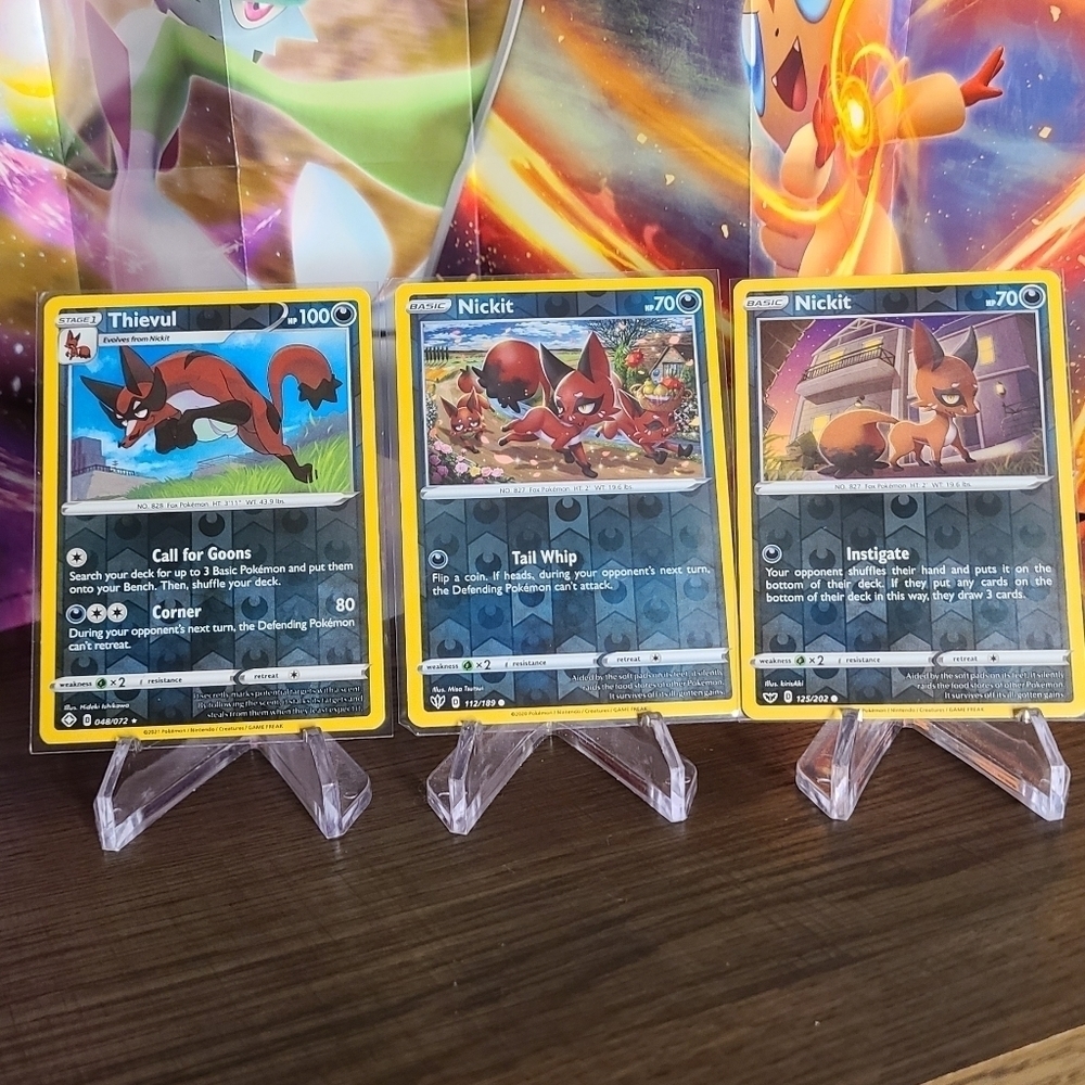 Theivul 048/072 & Nickit 112/189-125/202 Pokemon TCG Reverse Holo